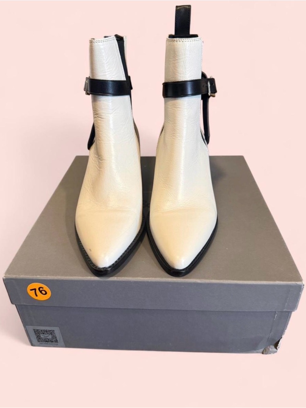 Zadig & Voltaire Cream Ankle Boots with Black Strap
